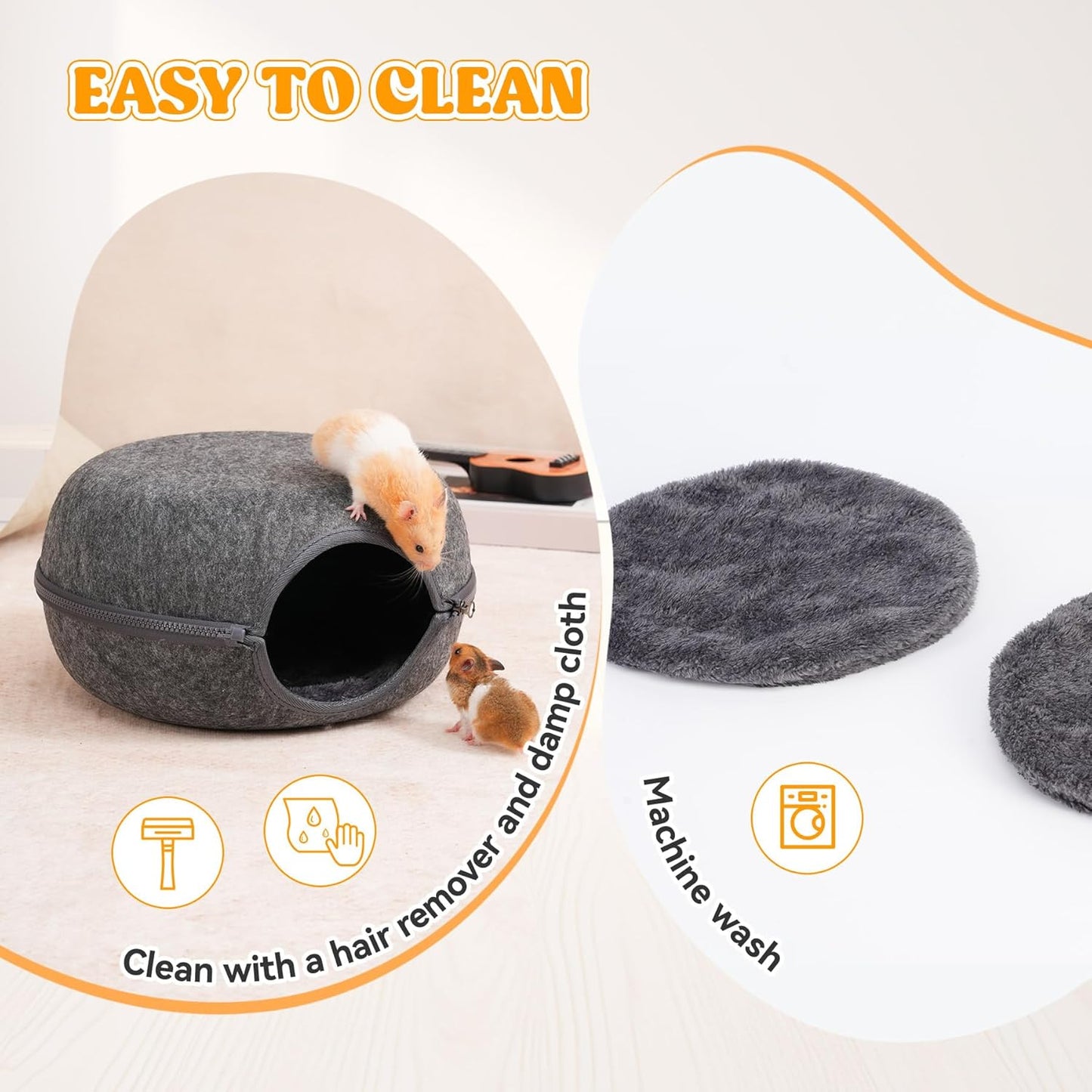 Guinea Pig Hideout, Double Function Guinea Pig Bed with 2 Soft Cushions, Small Animal Cage Accessories for Guinea Pigs, Hamsters, Hedgehogs, and Ferrets