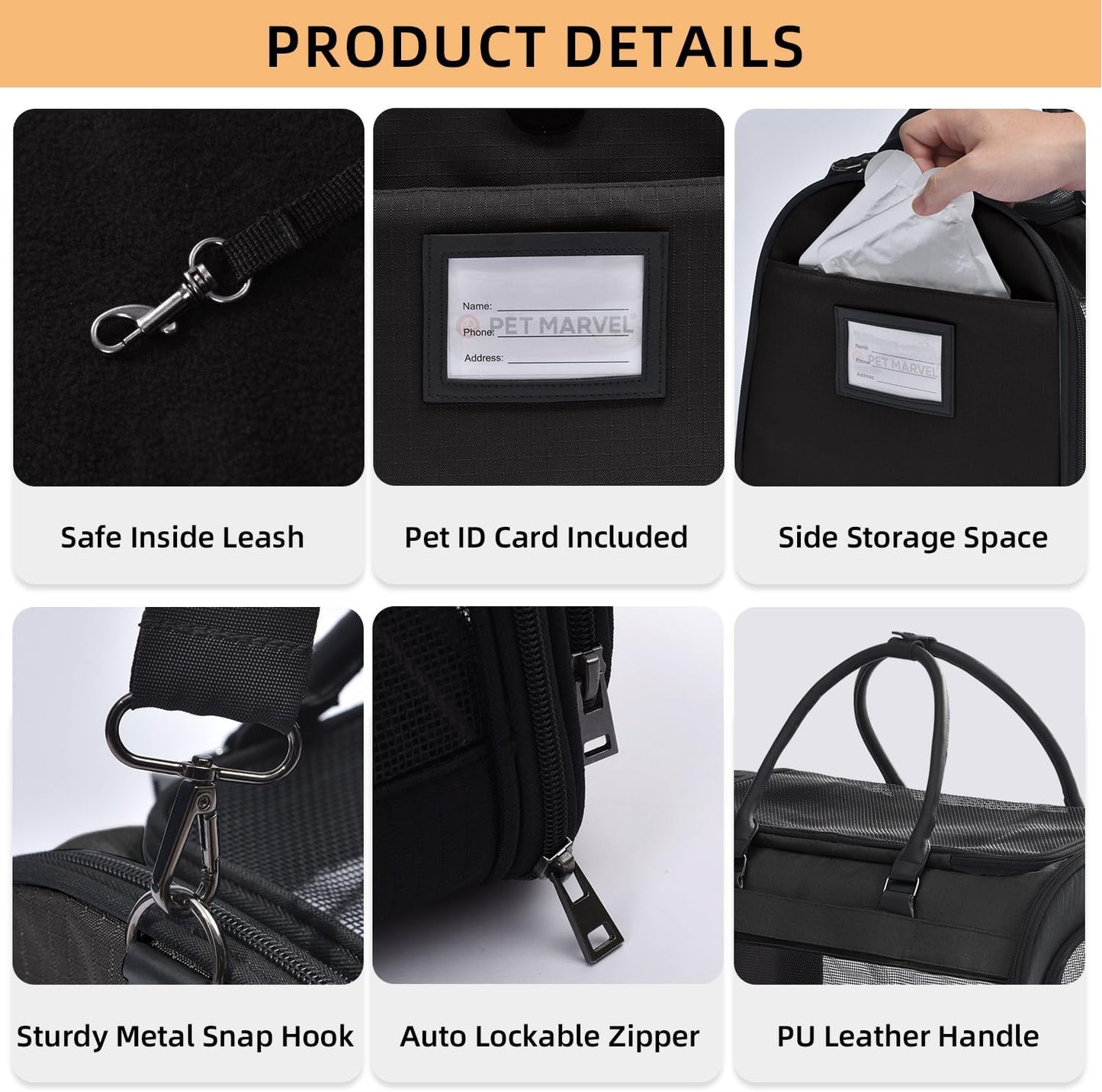 PET MARVEL Cat Carrier Soft Sided Large for Pet Dogs up to 25 Lbs, Airline Approved Mesh Pet Travel Bag, Breathable Bite-Resistant Fabric with Removable Washable Mat