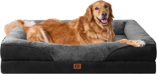 EHEYCIGA Memory Foam XL Dog Bed for XLarge Sized, Extra Large Orthopedic Dog Sofa with Sides and Waterproof Liner, Washable Bolster Pet Bed Couch with Removable Cover, 42x30x7.5 Inch, Grey/Black