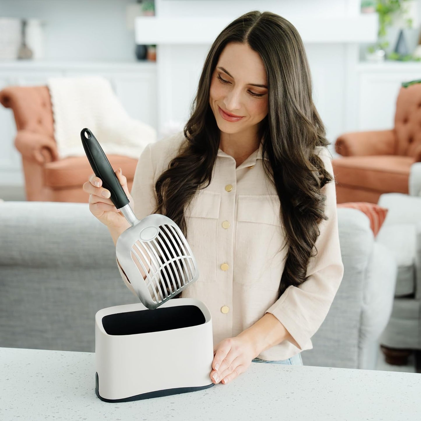 Heavy Duty Full Metal Cat Litter Scoop with Holder - Speed Sifter Litter Box Scooper Captures All Clumps - Kitty Litter Sifting Shovel Comfy Handle - Cat Scooper Includes Litter Bags & Non-Slide Clip