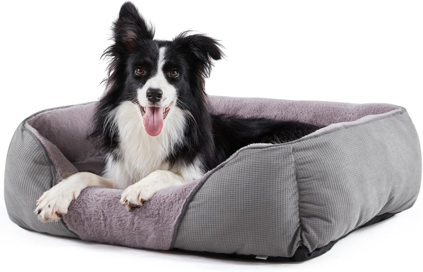 MIXJOY Dog Beds for Large Dogs, Big Pet Bed Large Size Dog Washable, Orthopedic Calming Soft Pet Beds Cuddler, Rectangle Sleeping Rabbit-Velvet Cozy Puppy Bed with Anti-Slip Bottom (35x25in, Grey)