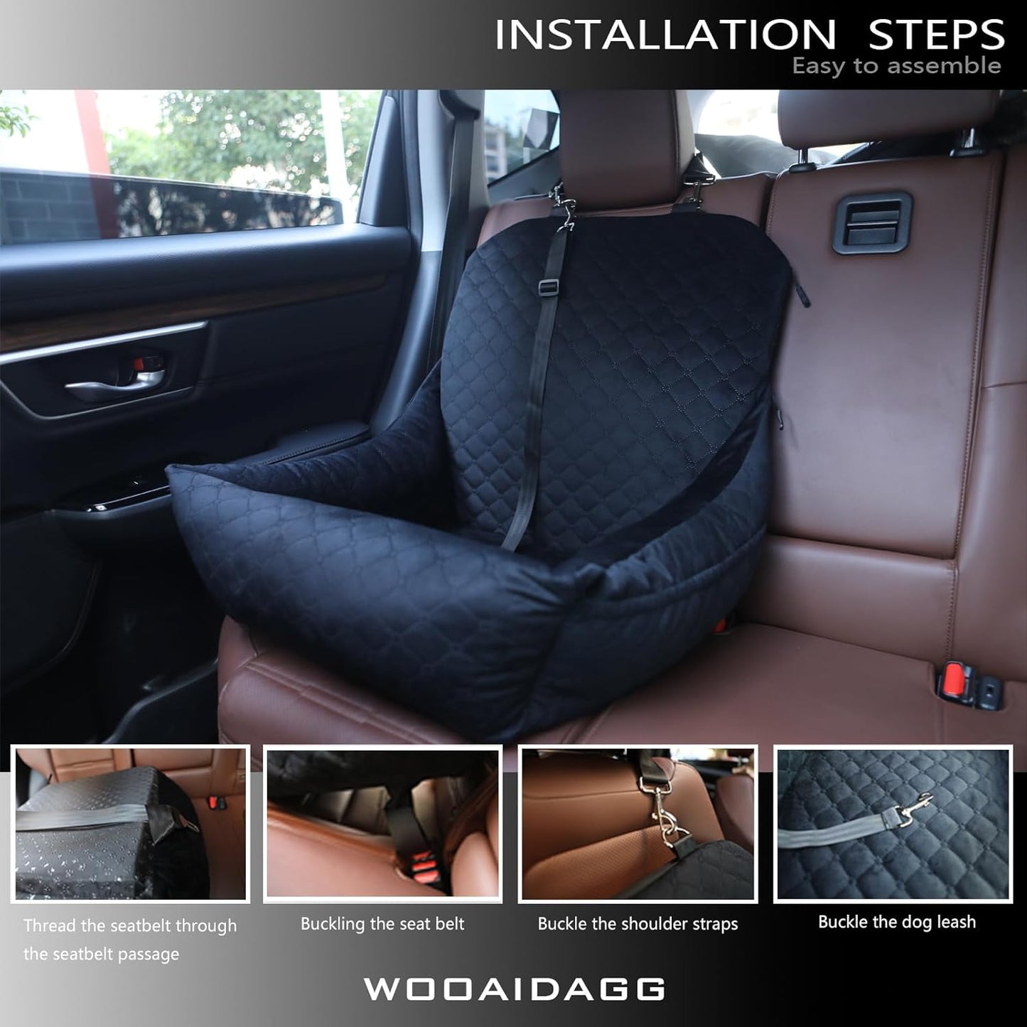 Dog Car Seat for Small Dogs Up to 25 lbs,Covered Ultra-Soft Fabric and Fill in Memory Foam,Fully Detachable and Washable,2 Clip-On Safety Leashes and Storage Pockets(Black)