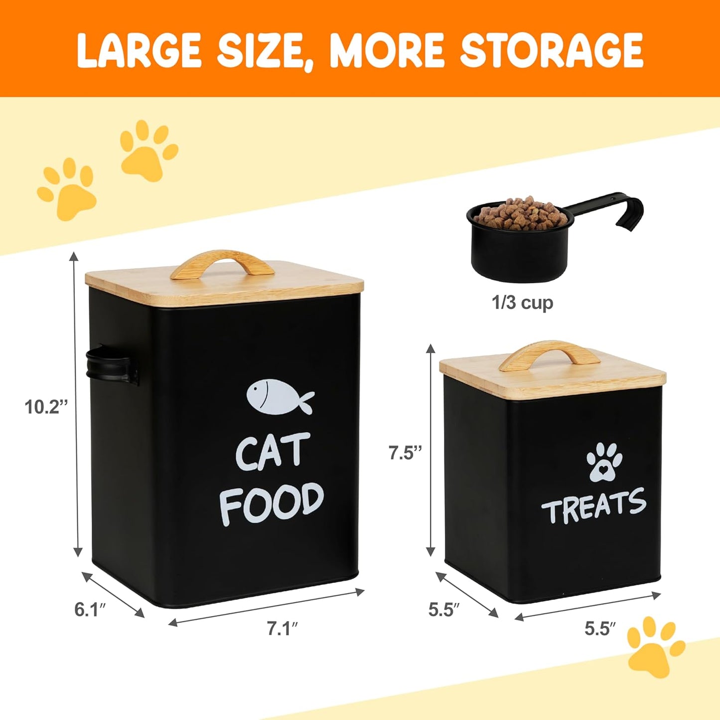 Calindiana Airtight Cat Food Storage Container with Bamboo Lid & Scoop – Farmhouse Cat Food Organizer, Gifts for Cat Lovers (Matte Black)