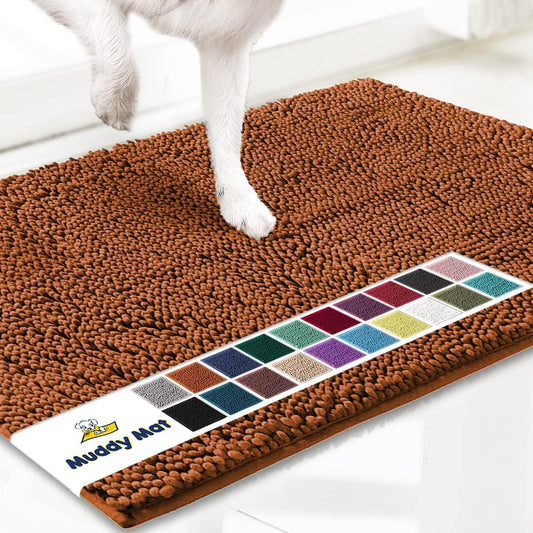 Muddy Mat® AS-SEEN-ON-TV Highly Absorbent Microfiber Door Mat and Pet Rug, Non Slip Thick Washable Area and Bath Mat Soft Chenille for Kitchen Bathroom Bedroom Indoor and Outdoor - Orange 36" x 120"