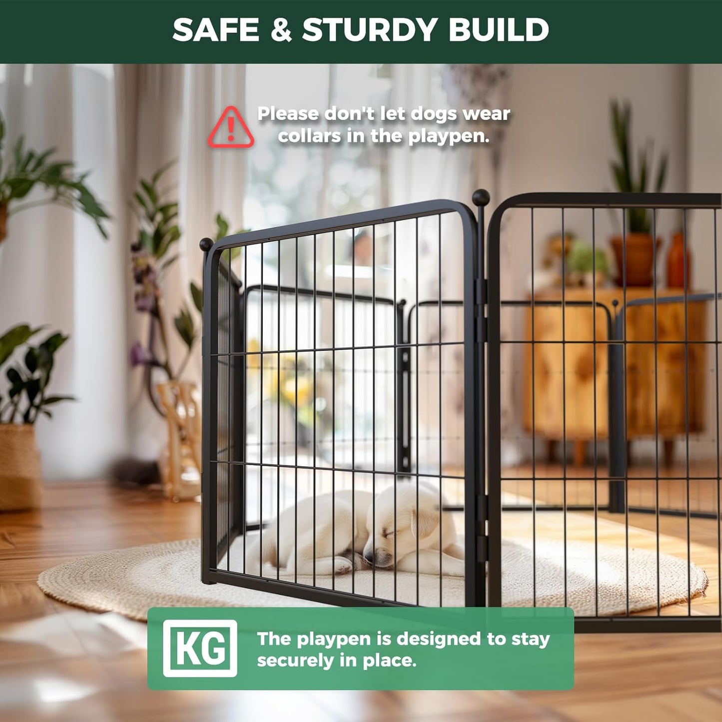 FXW Homeplus Unleashed Indoor Dog Playpen - Stress-Free and Safe Play, Heavy Duty 24 Inch 8 Wire Panels Dog Pen for Puppy and Small Dogs, Black│Patented