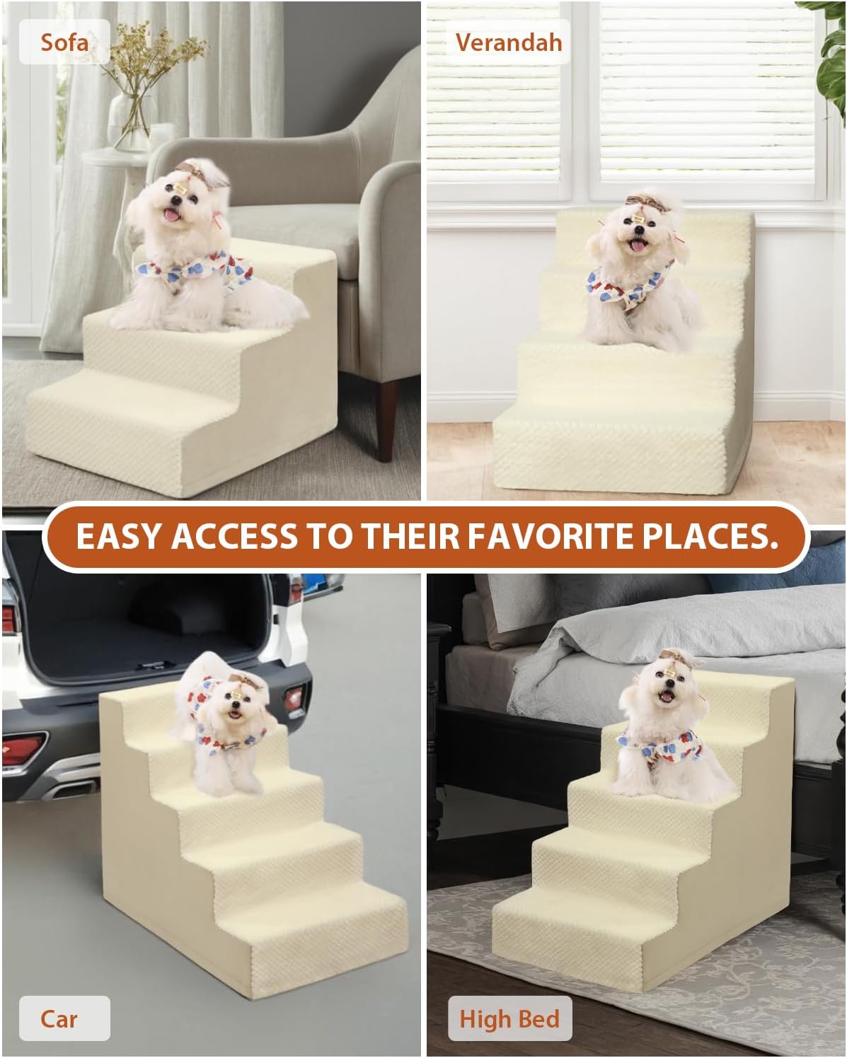 Dog Stairs for Small Dogs,17.5" H,4-Step Dog Steps for High Bed Couch and Sofa,Pet Stairs for Dogs and Cats Climbing with Non-Slip Bottom and Washable Cover,Beige