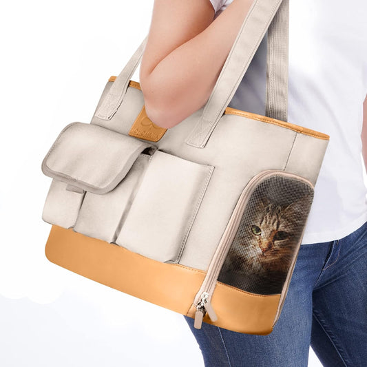 Dog Carrier, Cat Carrier, Pet Carrier, Foldable Waterproof Premium PU Leather Oxford Cloth Dog Purse, Portable Tote Bag Carrier for Small to Medium Cats and Small Dogs