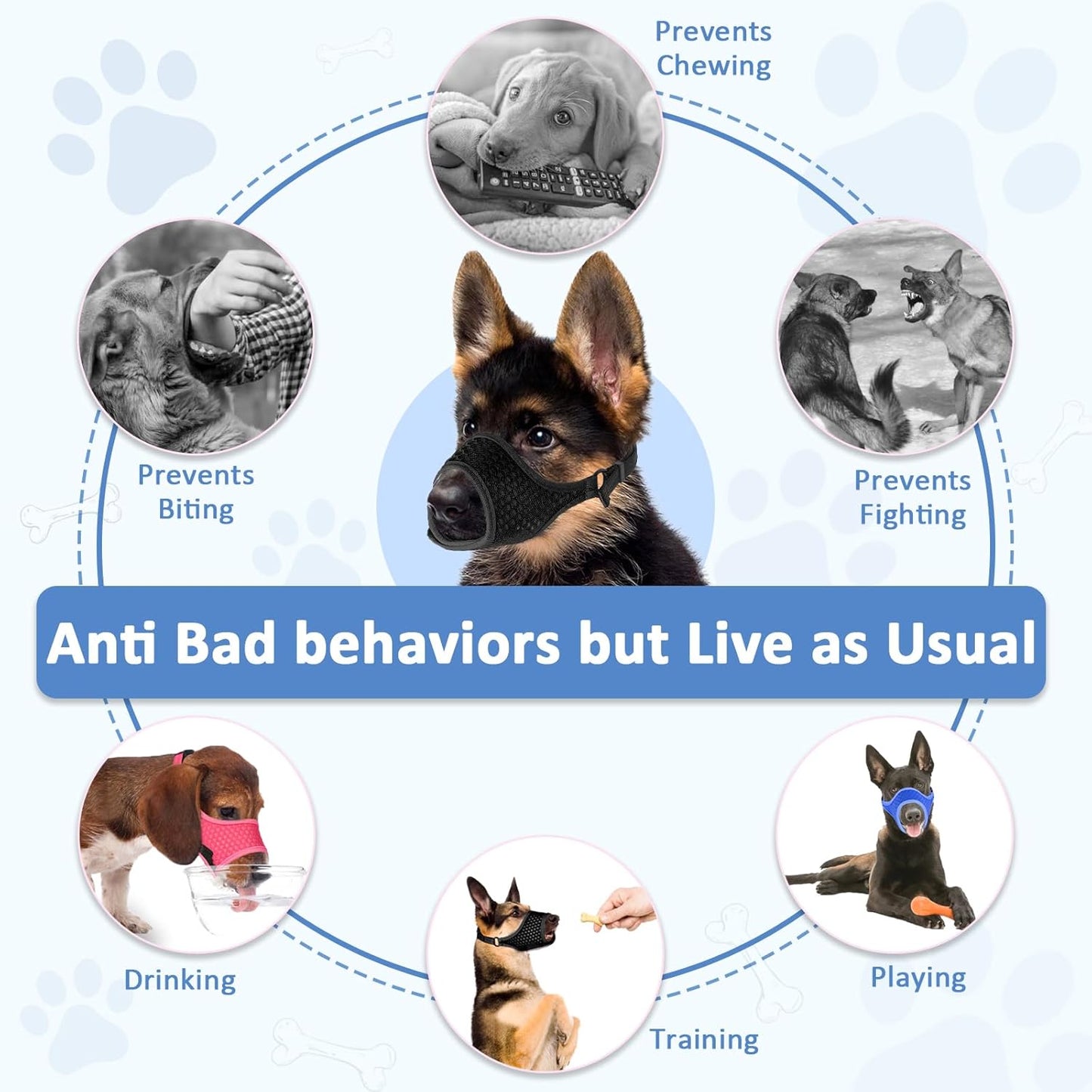 LUCKYPAW Soft Muzzle for Medium Large Sized Dogs Beagle Labrador German Shepherds, Dog Muzzle to Prevent Biting Chewing, Adjustable Breathable Mouth Guard for Grooming Walking Training(Black, XL)