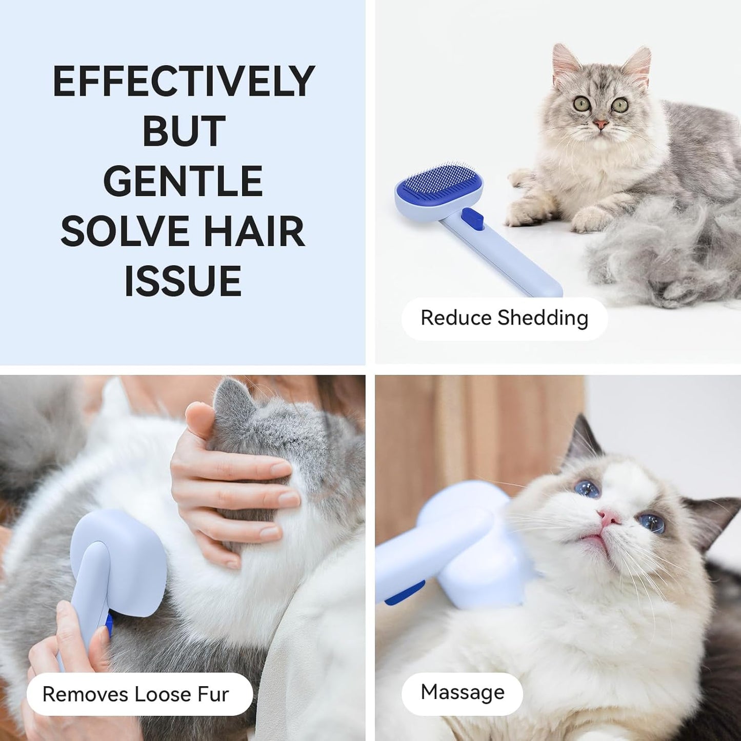 Aumuca Pet Coat Care for Horse Dog Cat, Cat Brushes for Indoor Cats, Horses Grooming Deshedding Brush, Pet Massage Removes Loose Fur, Blue