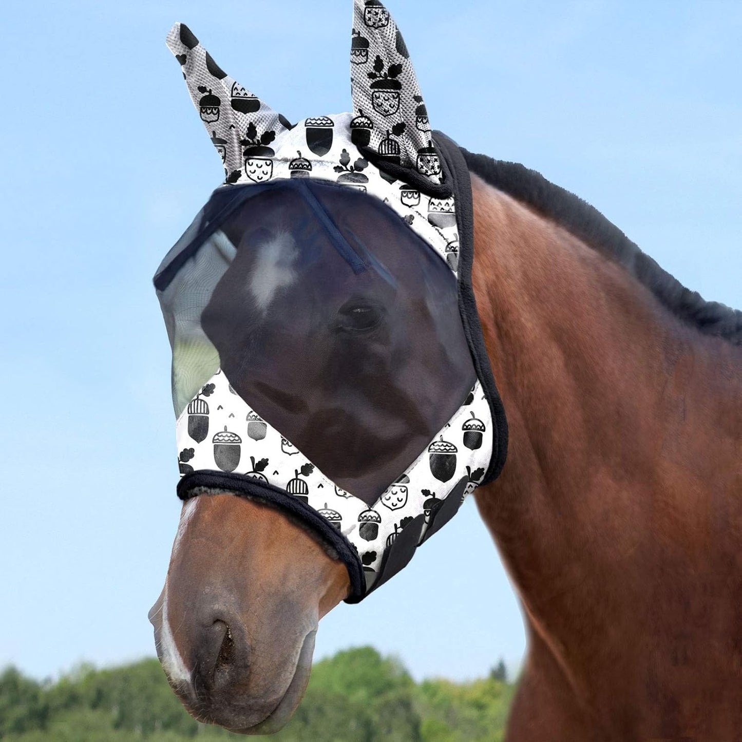 Harrison Howard LumiVista Horse Fly Mask Standard with Ears UV Protection for Horse Pine Cones M Cob