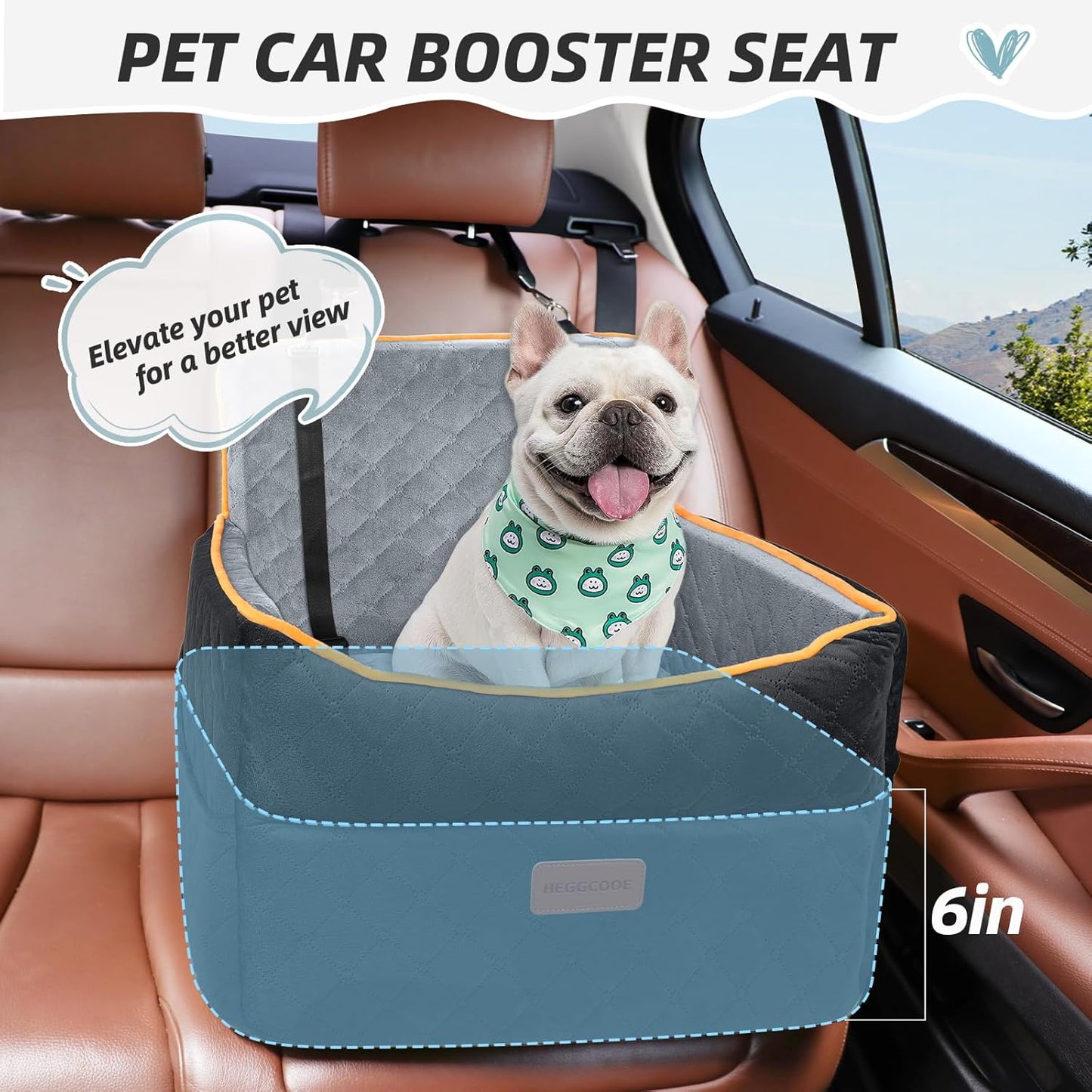 Small Dog Car Seat, Memory Foam Dog Booster Seats with Thick Cushion for Medium Dogs Under 35lbs, Detachable Washable Pet Car Seat Bed with Storage Pockets,2 Safety Belts