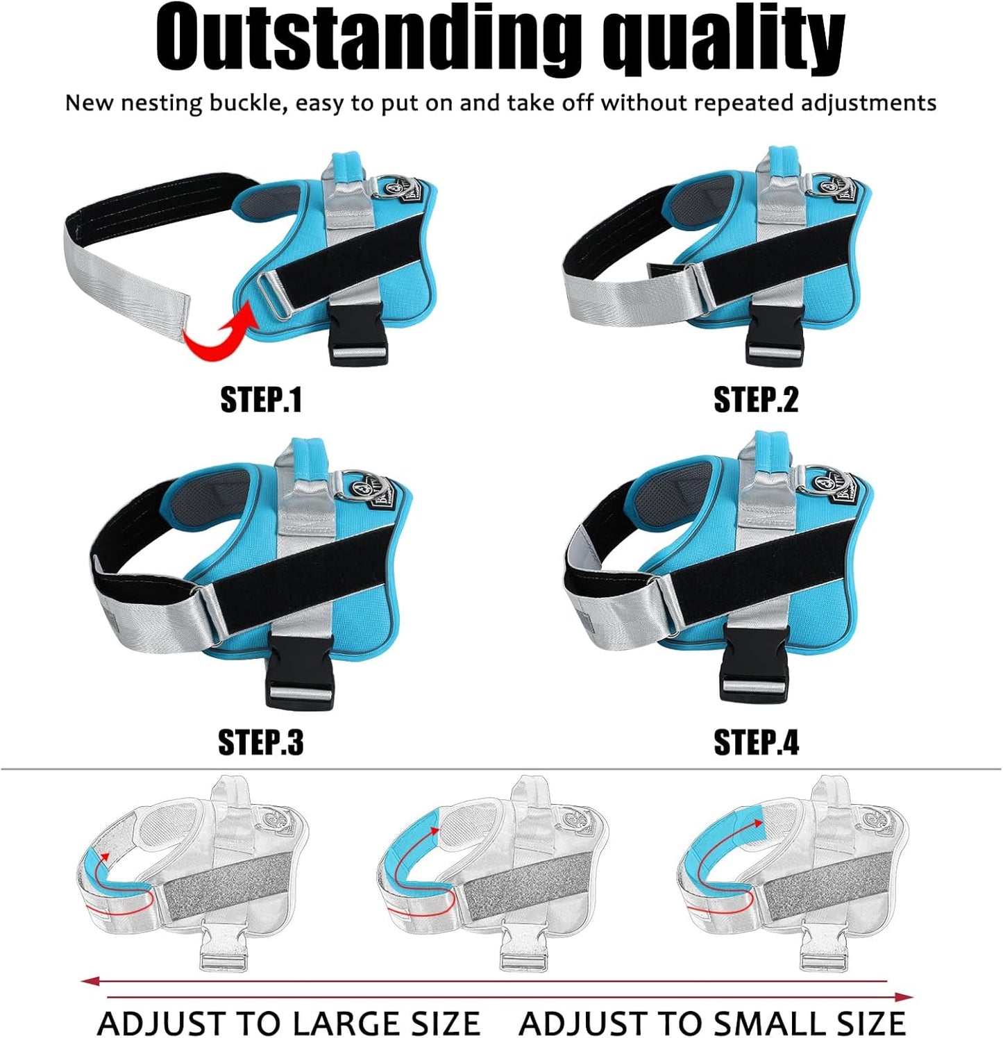 Bolux Dog Harness, No-Pull Reflective Dog Vest, Breathable Adjustable Pet Harness with Handle for Outdoor Walking - No More Pulling, Tugging or Choking (OceanicBlue, Small (Pack of 1))