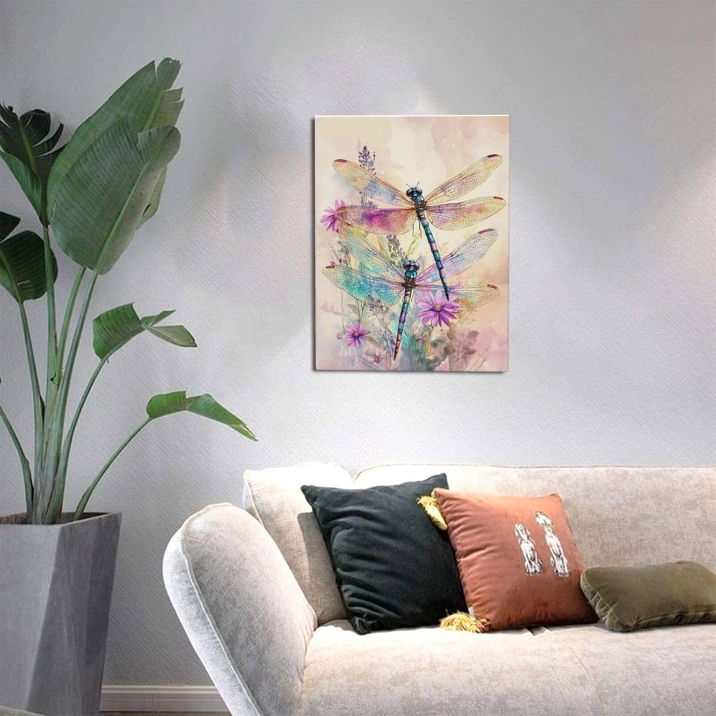 Dragonfly Bathroom Pictures Wall Art, Floral Bathroom Wall Decor, Framed Painting Canvas Artwork for Bedroom Living Room Decorations 16"L x 12"W