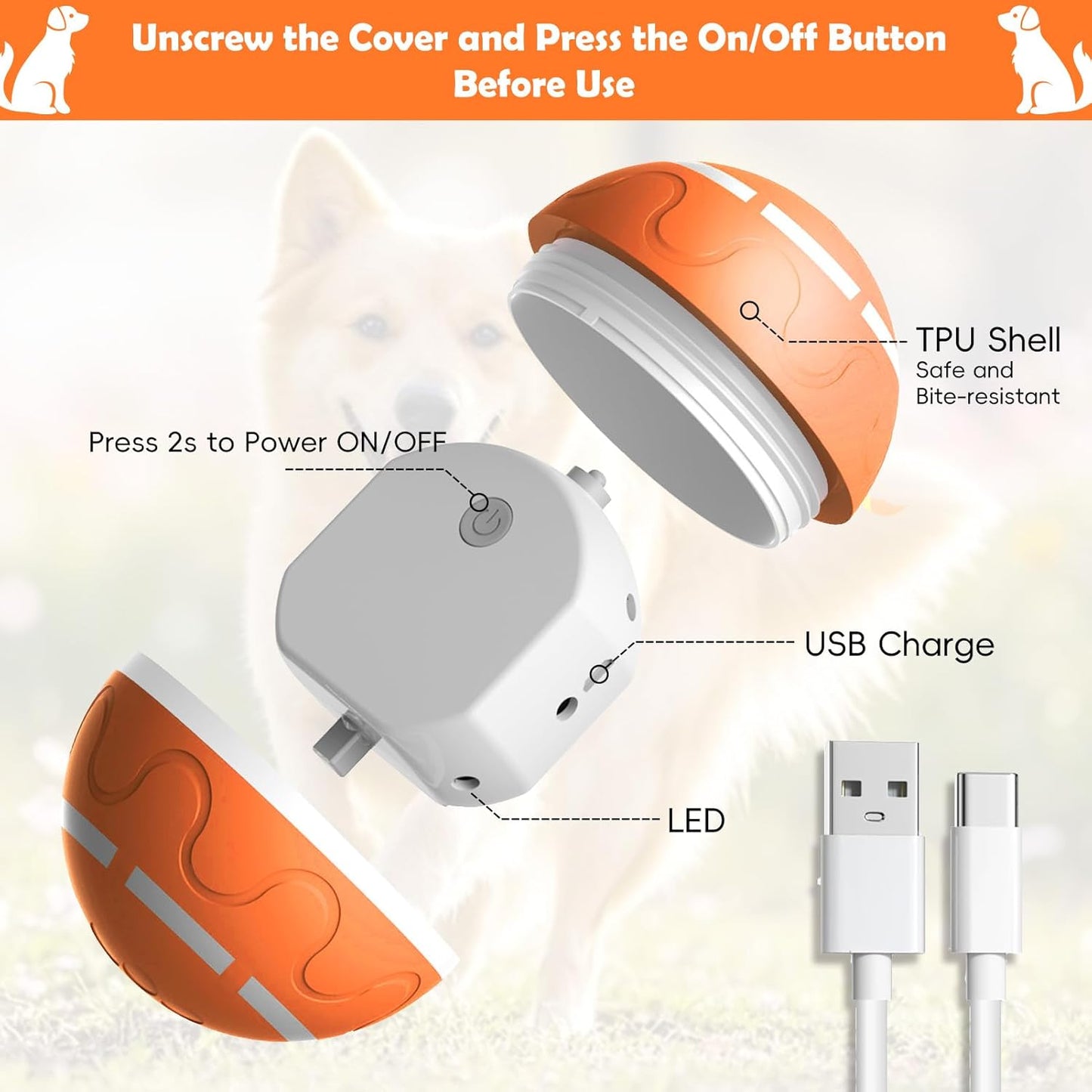 Smart Interactive Dog Ball, Interactive Dog Toys with Remote Control, Automatic Moving Pet Ball for Medium and Large Dogs, TPU Material, Rechargeable Vibrating Bouncing Pet Toy