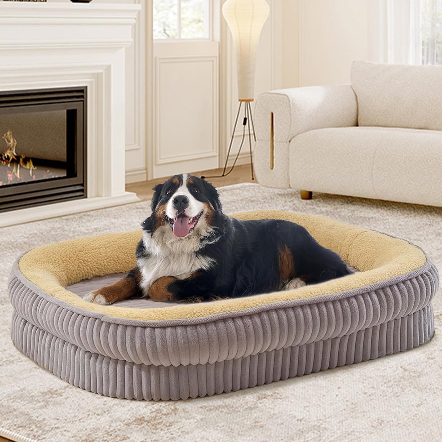 Orthopedic Dog Bed for Extra Large Dogs Breeds, High Density Egg Crate Foam Dog Sofa Beds,Oval Kennel Bed, Pet Couch Bed with Four Sided Bolster, Removable Washable Cover& Non-Slip Bottom