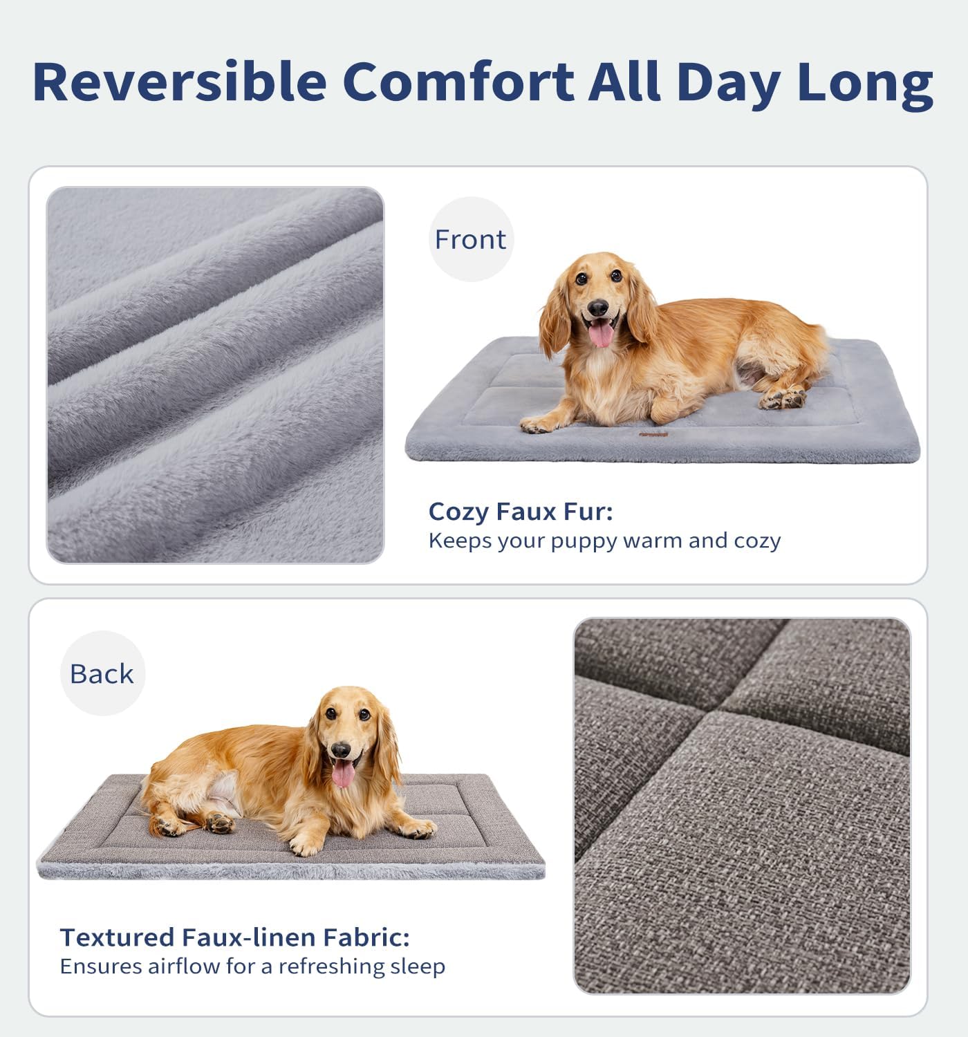 Made4Pets Dog Crate Pad Bed for Large Dogs, Washable & Reversible, Anti-Slip Kennel Mat for Cozy Sleeping, Soft Fluffy Dog Bed for Indoor & Outdoor Use, 41"x29", Gray