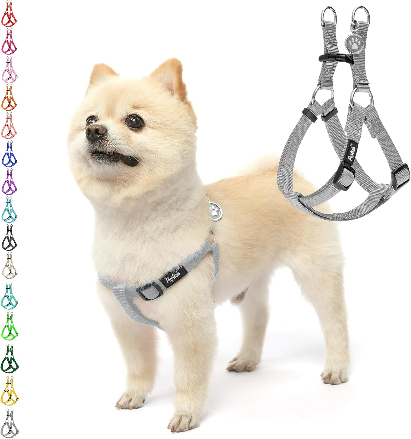 PUPTECK No Pull Dog Harness Soft Adjustable Basic Nylon Step in Puppy Vest Outdoor Walking with ID Tag, Grey, S