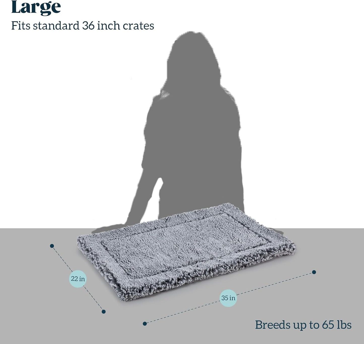 Stoutwool Indestructible Dog Bed - Fluffy Chew Proof Dog Crate Pad - Tough Kennel Pad for Aggressive Chewers - Washable, Ideal for Large Breeds & Fits 36-Inch Crate - 35"x22", Charcoal