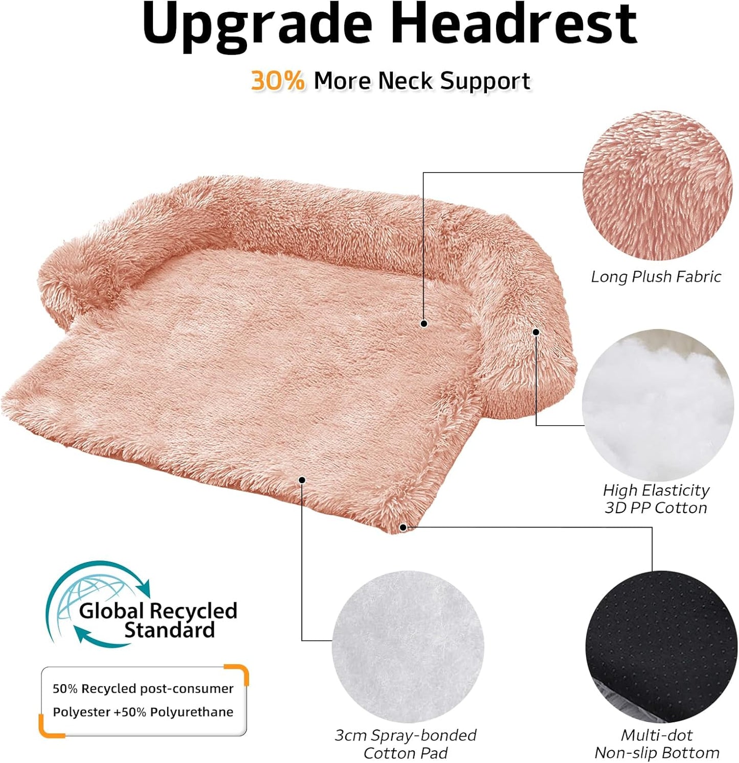 GGIB Calming Dog Bed Fluffy Plush Dog Mat for Furniture Protector with Removable Washable Cover for Large Medium Small Dogs and Cats (Large, Pink)