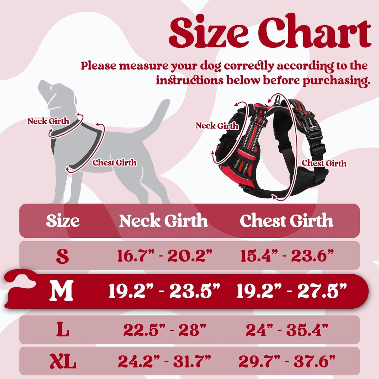 rabbitgoo Dog Harness Medium Sized, No Pull Pet Harness with 3 Buckles, Adjustable Soft Padded Vest with Control Handle, Walking Reflective Pet Vest for Medium Dogs, Red, M
