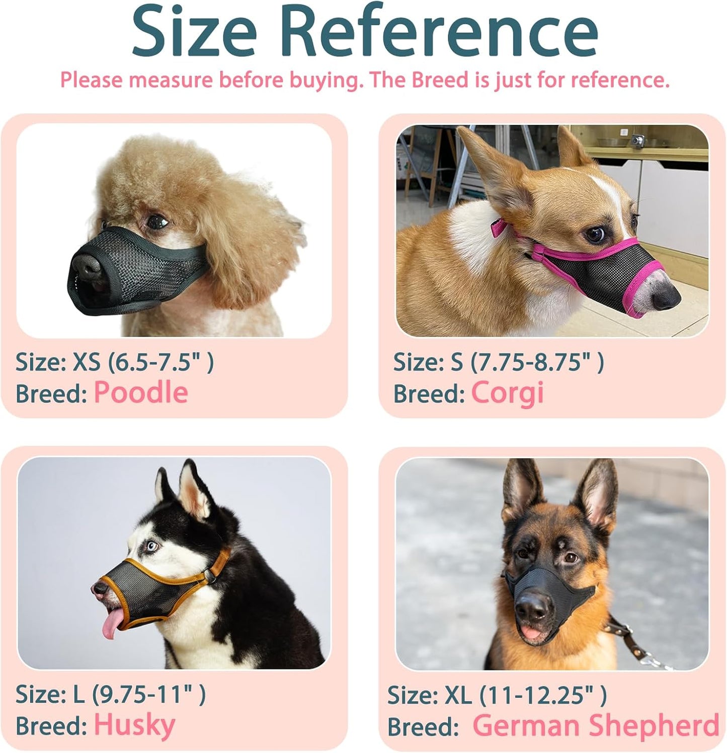 LUCKYPAW Dog Muzzle, Mesh Muzzle for Large Medium Small Dogs, Soft Mouth Guard for Biting Chewing, Breathable Mouth Guard with Adjustable Strap for Training(Brown, S(Snout:7.75"-8.75"))