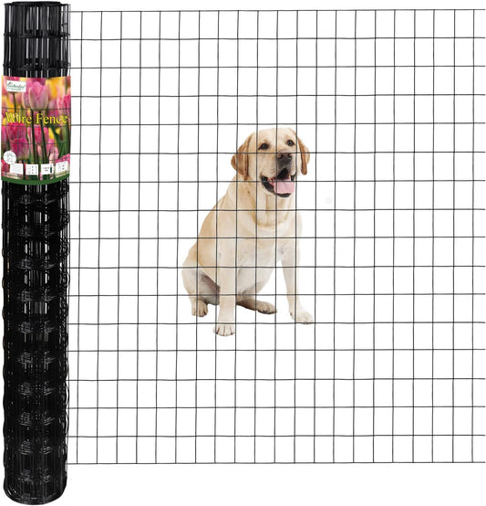 Black PVC Coated Welded Wire Fence 48 Inch x 25 Foot, 2 Inch x 3 Inch 16GA, Garden Border Fencing Roll Vinyl Coating Metal Wire Mesh for Yard Vegetable Plant Protection Poultry Netting