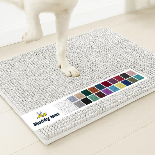 Muddy Mat® AS-SEEN-ON-TV Highly Absorbent Microfiber Door Mat and Pet Rug, Non Slip Thick Washable Area and Bath Mat Soft Chenille for Kitchen Bathroom Bedroom Indoor and Outdoor - White 24" x 120"