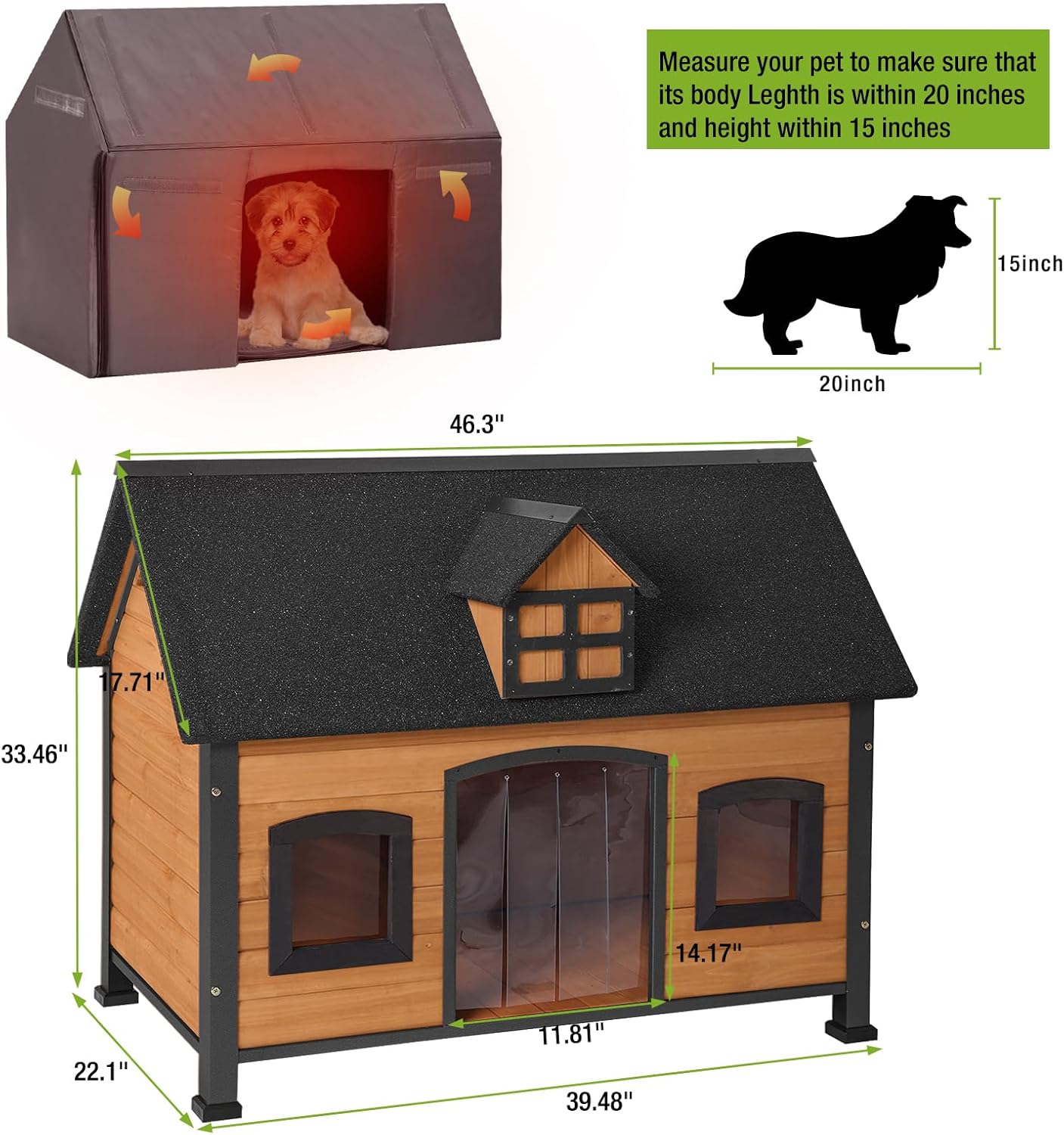 GUTINNEEN Dog House Outdoor with Strong Metal Frame Insulated Dog Kennel for Small Medium Large Dogs Puppy Cage for Winter Weatherproof