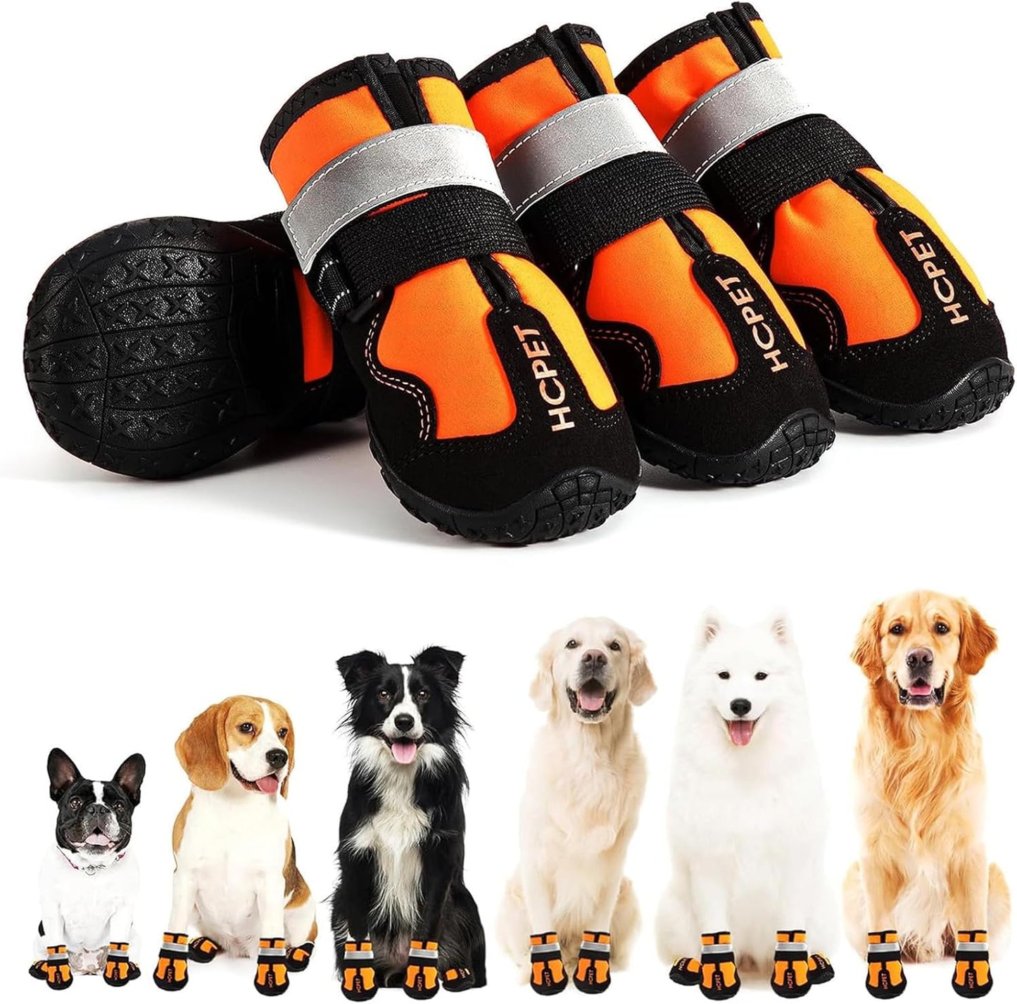 Hcpet Dog Shoes, Dog Boots for Large Dogs, Waterproof Dog Booties Paw Protector for Summer Hot Pavement, Winter Snowy Day, Outdoor Walking, Indoor Hardfloors Anti Slip Sole Orange Size 8