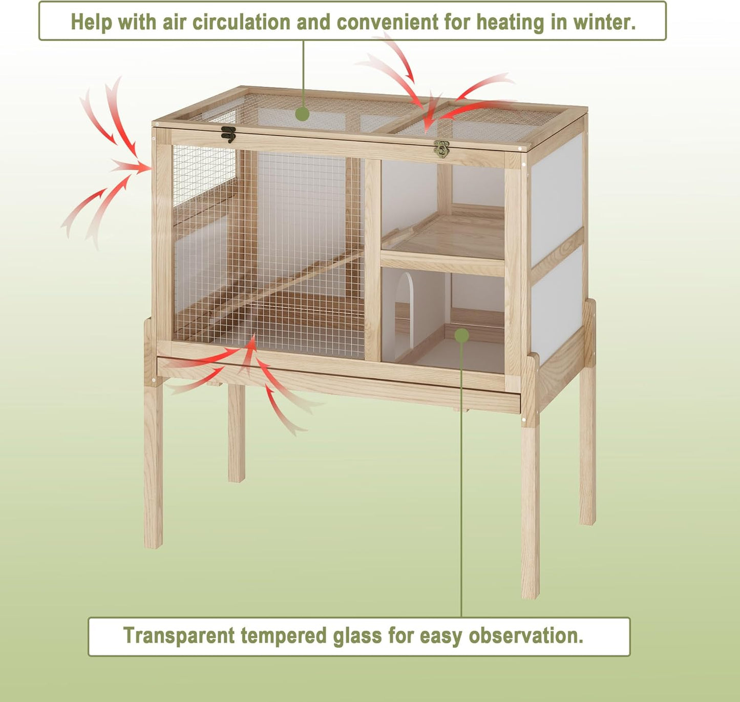 Guinea Pig House for 2 with Stand, Small Animals Rabbit Cages with a Pull Out Tray, Wooden 2-Story Indoor Large Hamster Habitat Playpen with Ramp, Hideout, Platform