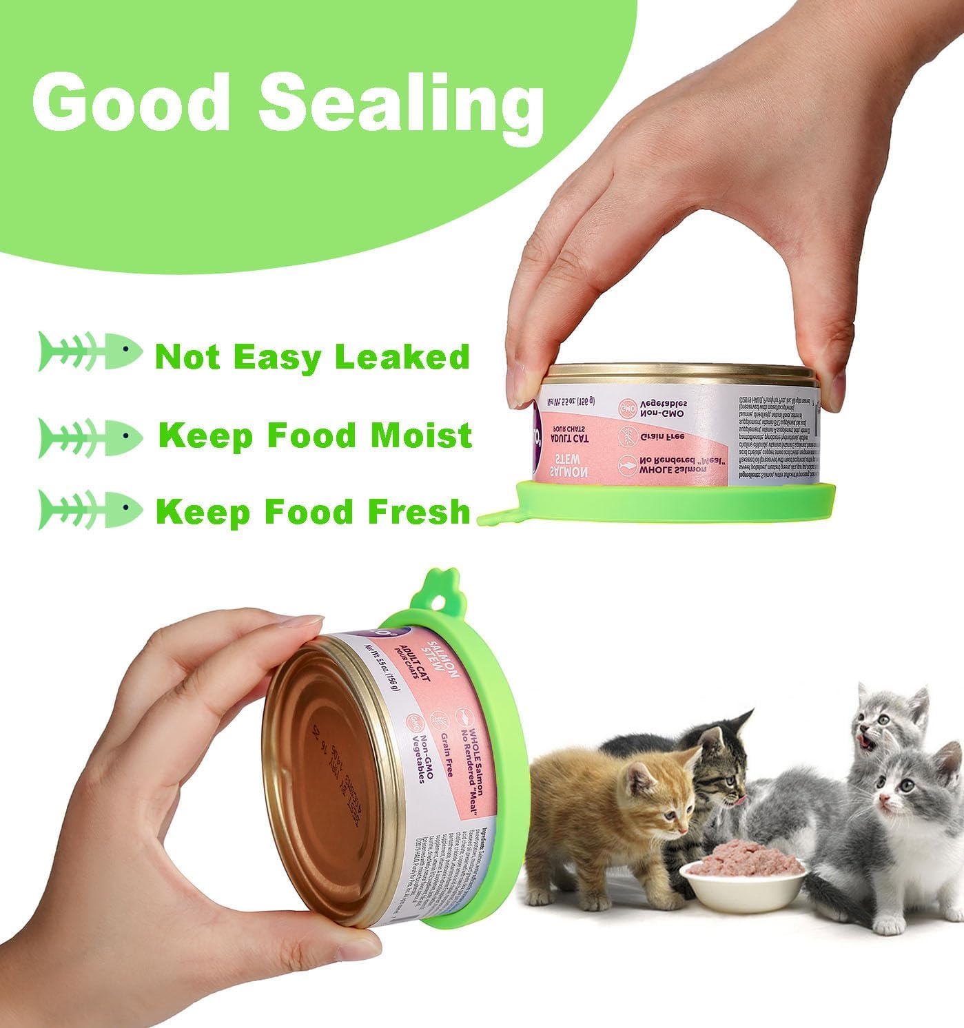 Comtim Cat Food Can Covers Lids for 5.5 oz Cans, 2 Pack Silicone Cat Food Can Lids for 5.5 oz 5.3 oz Cans...Pet Food Can Covers Reusable Can Toppers Savers for Wet Food (Green)