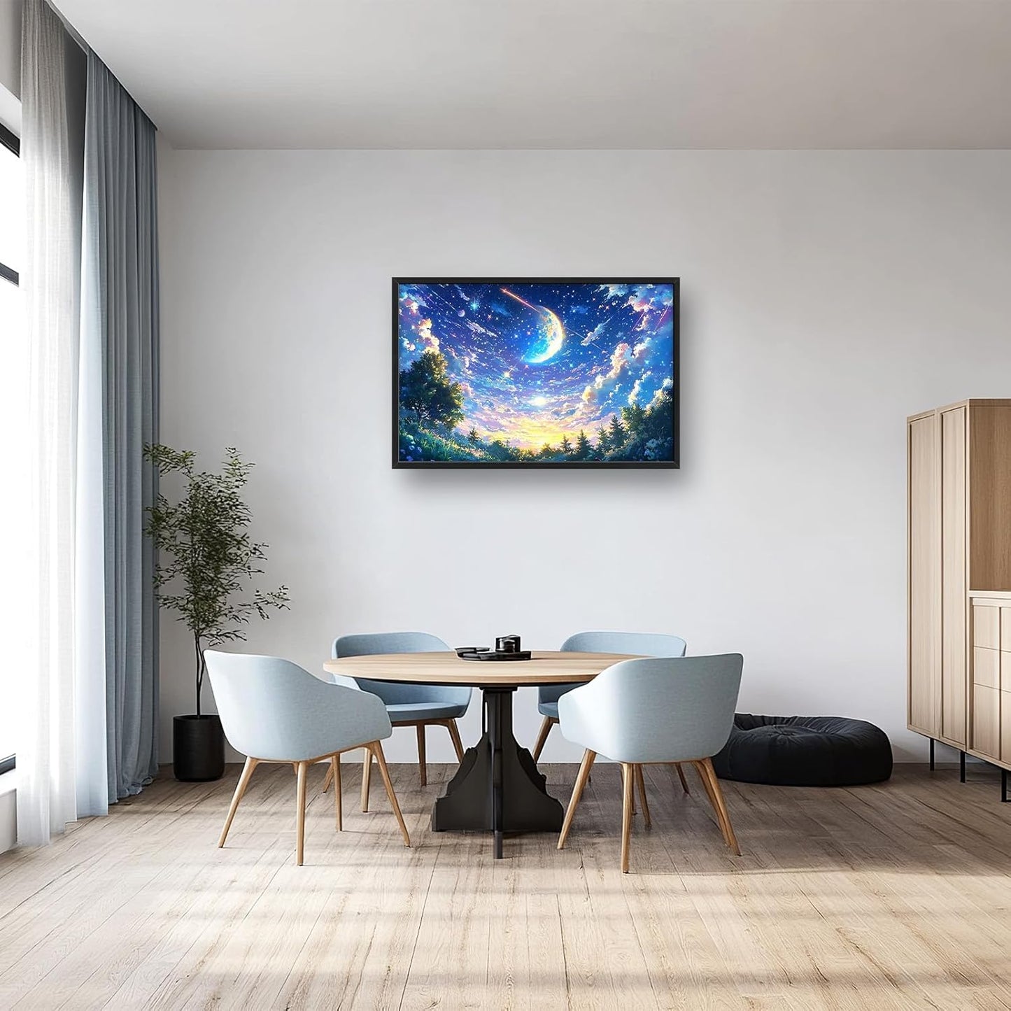 Framed Large Anime Sky Wall Art for Living Room, Oversized Fantasy Night Sky Forest Wall Decor Nature Canvas Painting Modern Artwork Home Decoration for Living Room Bedroom Office 36"x24"