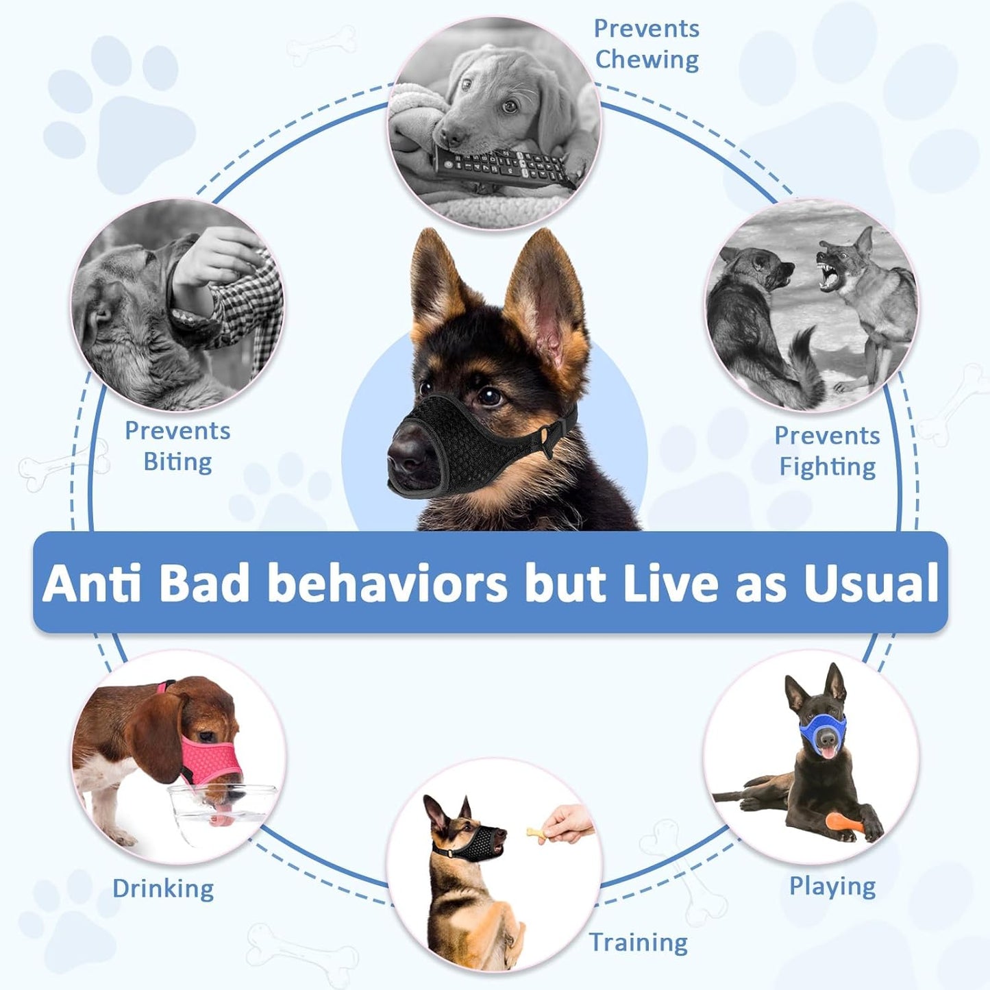 LUCKYPAW Dog Muzzle, Soft Muzzles for Large Medium Small Dogs to Prevent Biting Chewing with Ring and Adjustable Strap for Vet Visit Training (Black, XS)