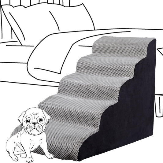 Curved Dog Stairs 24 inches High, Dog Ramp Stairs for Small Dogs for High Beds 20-25 inches Tall, 30D Foam Dog Steps for Beds 24 inches, Pet Stairs/Steps for Old Dogs Cats, Grey