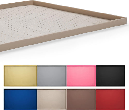 Hubulk Dog Feeding Mat,100% Waterproof Food Grade Silicone Pet Food and Water Bowl Placemat,Dishwasher, High Raised Edge to Prevent Spills,Nonslip Tray to Stop Messes on Floor（19"x12"x0.5", Taupe）