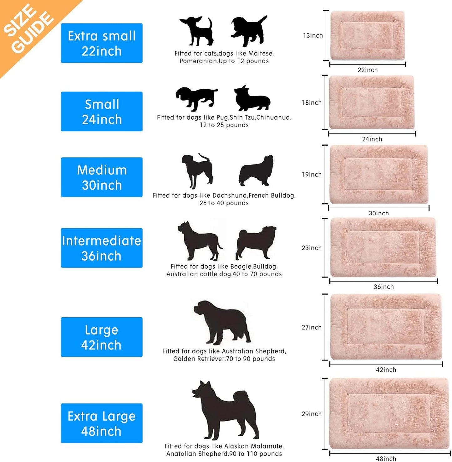 Dog Beds Crate Pad for Medium/Large Dogs Ultra Soft Dog Crate Bed Washable & Anti-Slip Kennel Pad for Dogs Cozy Sleeping Mat,Pink 36inch