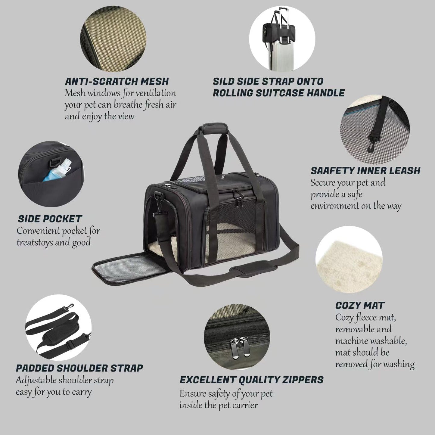 Cat Carrier Dog Carrier Pet Carrier Cat Bags for Small Medium Cats Dogs Puppies of 15 Lbs,of Airline Approved Small Dog Bag Soft Sided,Collapsible Travel Puppy Carrier(Large, Black)