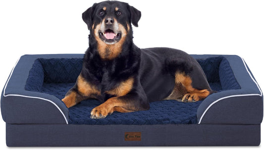 Orthopedic Waterproof Dog Bed for Extra Large Dogs, Memory Foam XL Dog Bed with Sides, Egg-Crate Foam and Non-Slip Bottom Jumbo Dogs Couch Beds with Washable Removable Cover(Jumbo,Navy Blue)