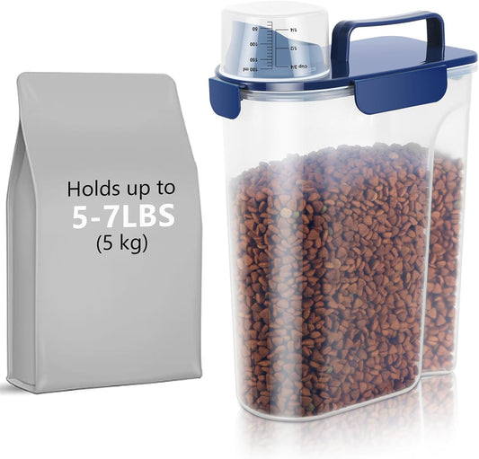 5Lbs Airtight Dog Food Container,Cat Storage Bin, Pet Dispenser BPA-FreeTranslucent Body Upgraded large nozzle for Small Animal Kibble, Bird Bird Seed, Oatmeal, Rice, Flour, Brown Sugart-Royal Blue