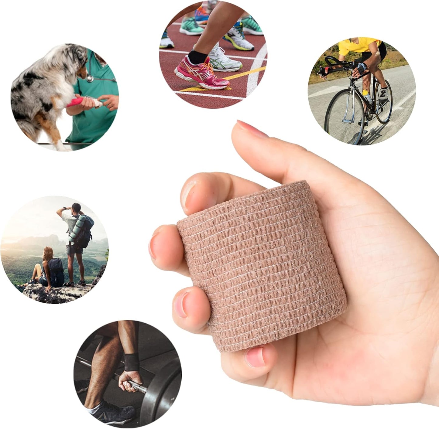 9 Pack 2" x 5 Yards Self Adhesive Bandage Wrap Self Stick Wrap for Ankle, Wrist, Finger, Sports, Breathable Cohesive Vet Tape for Pets (Brown)