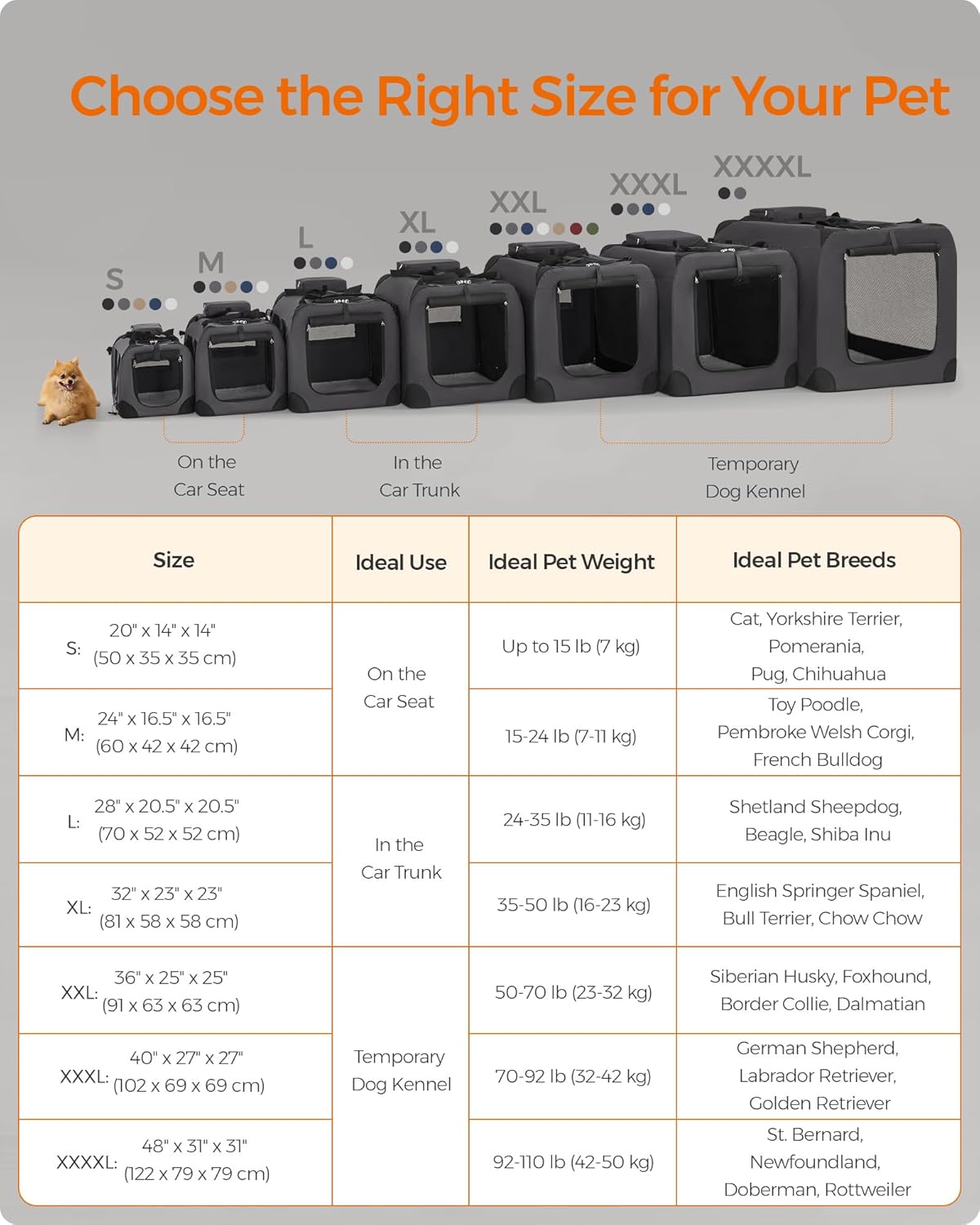 Feandrea 36 Inches Collapsible Soft Dog Crate, Portable Travel Dog Crate for Indoor and Outdoor Use, Dog Carrier Kennel with Safety Zippers, for Living Room, Car, Travelling, Smoke Gray UPDC090G02