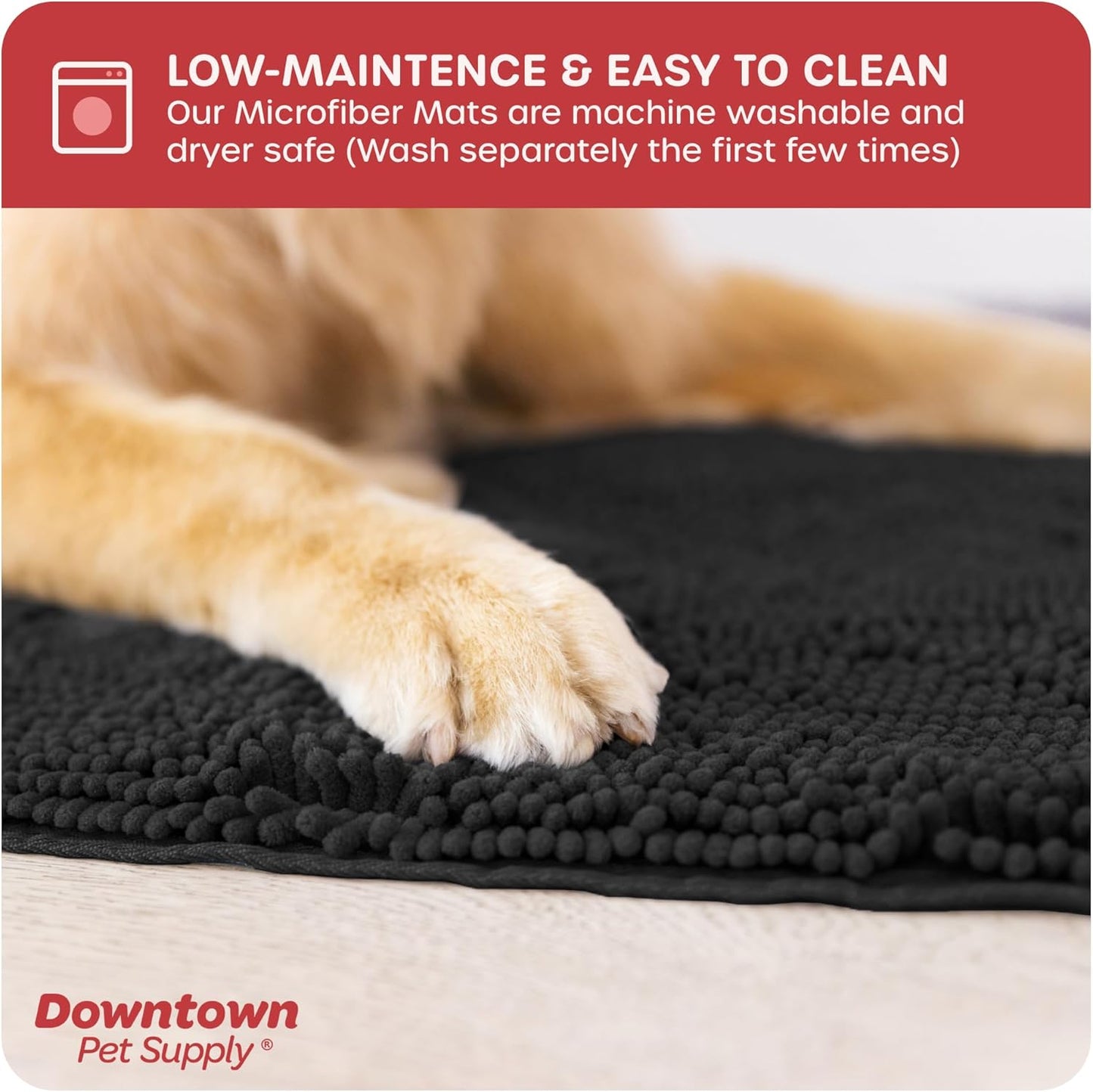 My Doggy Place Microfiber Dog Mat for Muddy Paws, 31" x 20" Black - Absorbent and Quick-Drying Dog Paw Cleaning Mat, Washer and Dryer Safe - Non-Slip Rubber Backed Dog Floor Mat, Medium