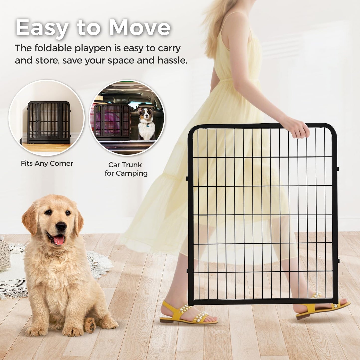 40 Inch Dog Playpen - 8 Panels Metal Pet Exercise Pen for Medium-Large Dogs, Indoor/Outdoor Dog Fence for Yard, Garden, Camping & RV Travel
