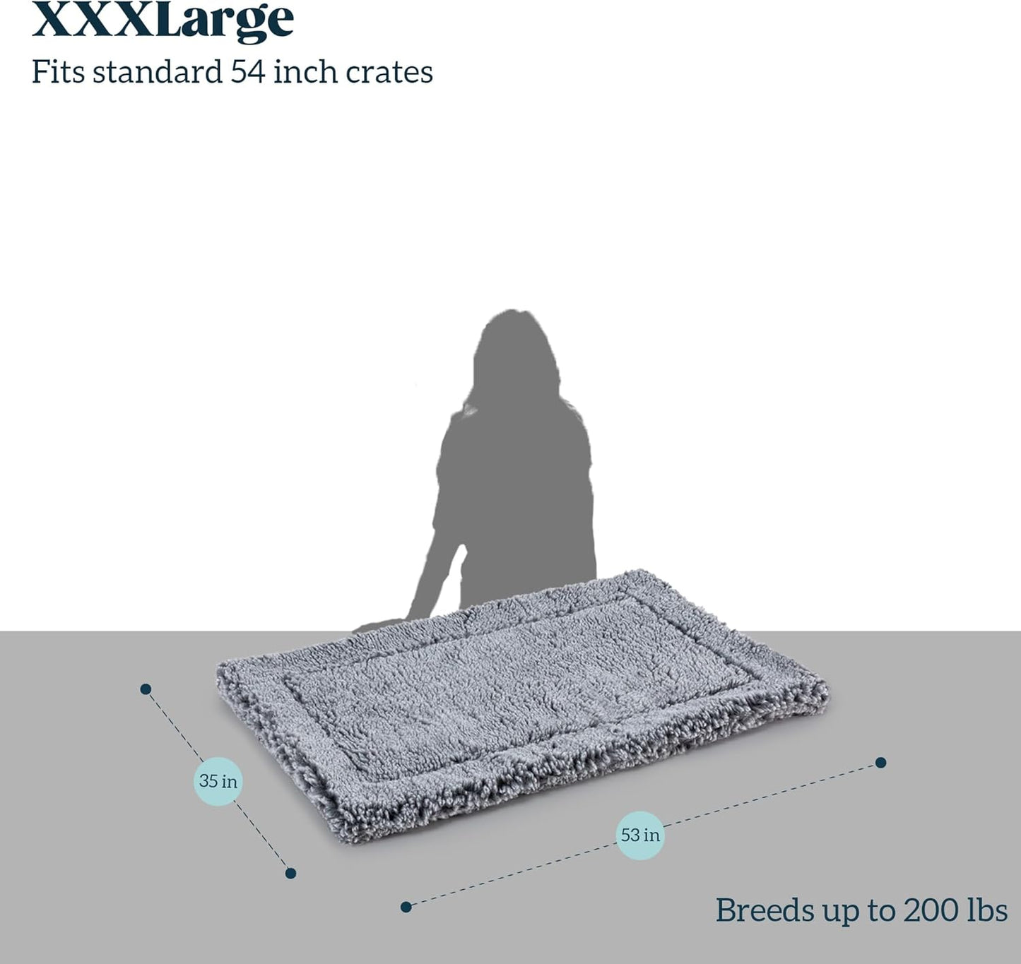 Stoutwool Indestructible Dog Bed - Fluffy Chew Proof Dog Crate Pad - Tough Kennel Pad for Aggressive Chewers - Washable, Ideal for Jumbo Breeds & Fits 54-Inch Crate - 53"x35", Charcoal