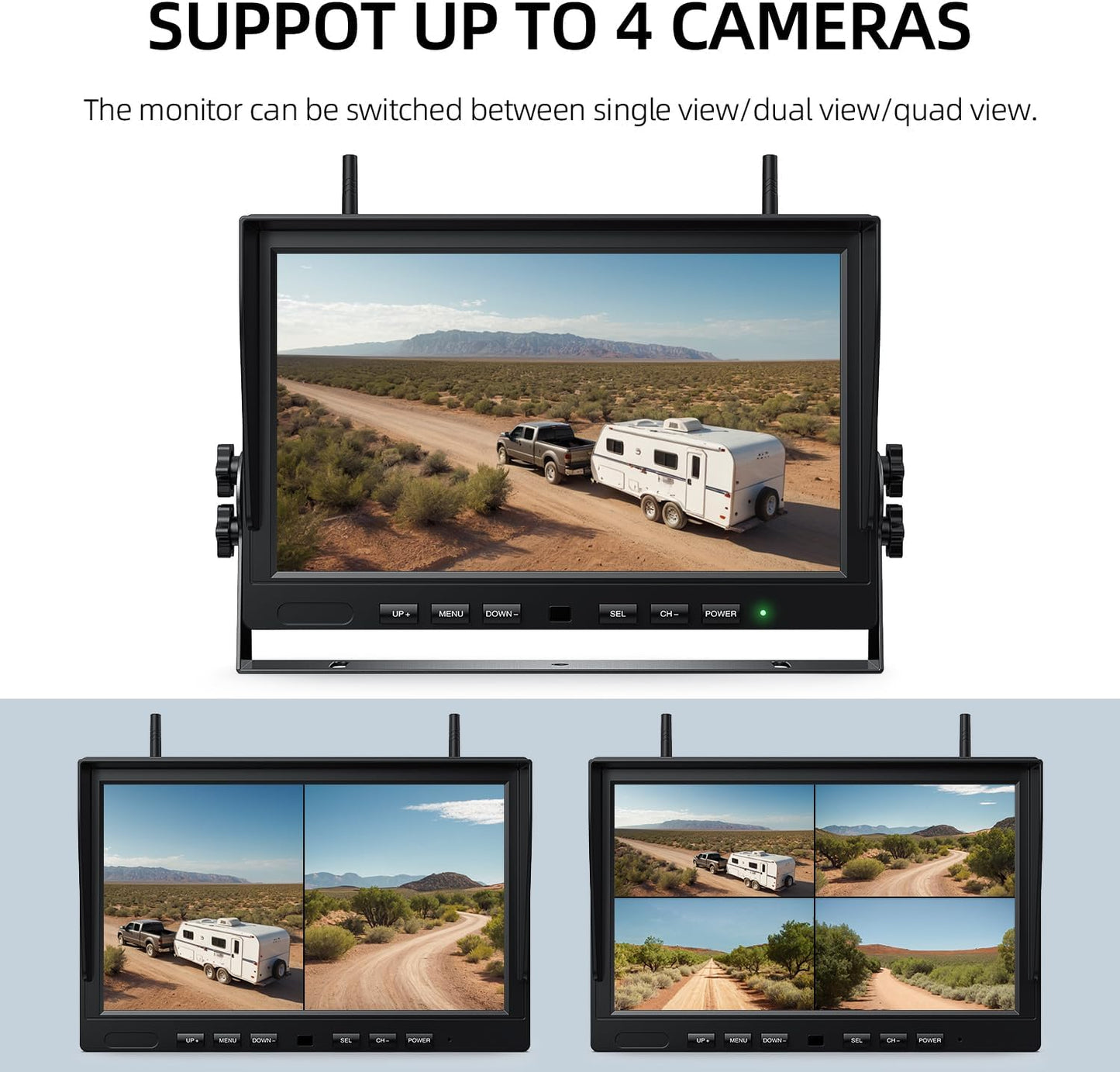 eRapta 4 Wireless Backup Camera Magnetic: 10.1" IPS Full-Size DVR Monitor, Install-Free RV Camera System with IR Night Vision, Built-in 9600mAh Battery for RV/Camper/Truck/Trailer/Tractor ACT104