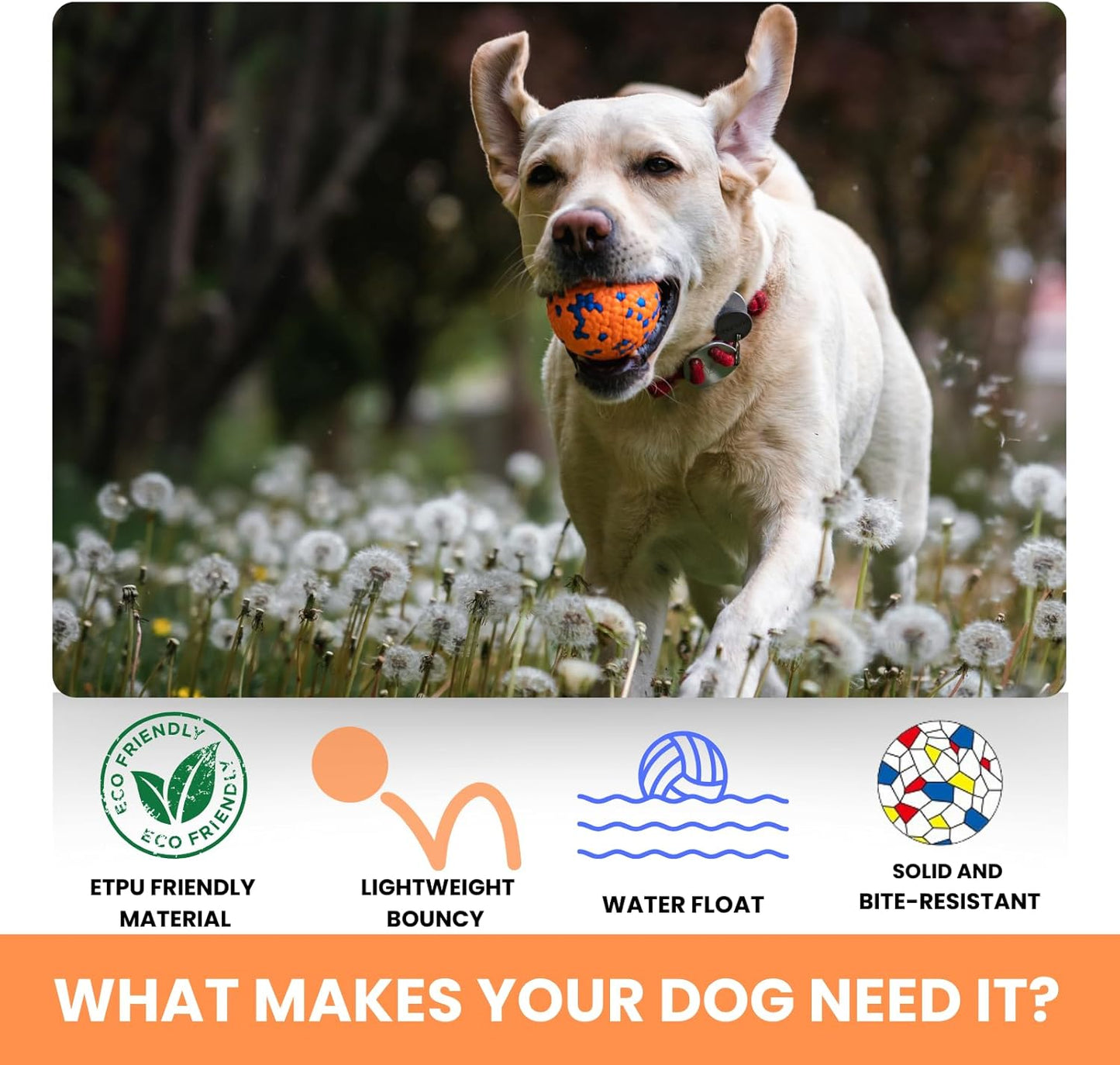 Tough Dog Toys for Aggressive Chewers & Teething Puppies, Bouncy Balls for Medium Dogs, Durable Pet Toys, Floating Dog Balls for Water Play (Orange-Blue-Set)