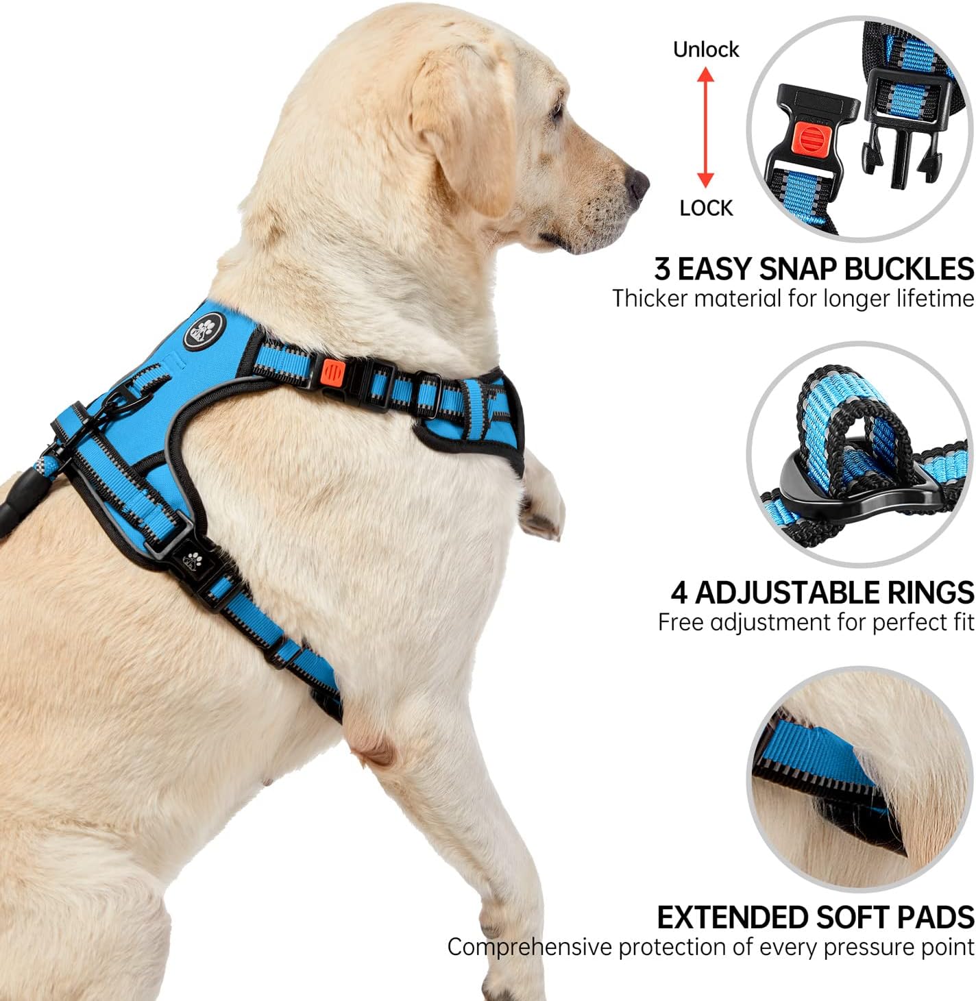 NESTROAD No Pull Dog Vest Harness with Leash, Adjustable Reflective Oxford Pet Harness with Easy Control Handle for Small Dogs, Blue