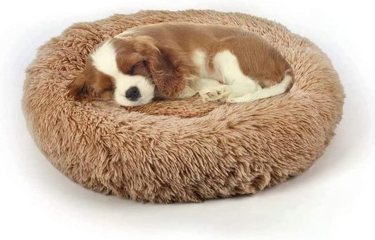 Dog Bed, Cat Calming Bed, Faux Fur Pillow Pet Donut Cuddler Round Plush Bed for Large Medium Small Dogs and Cats