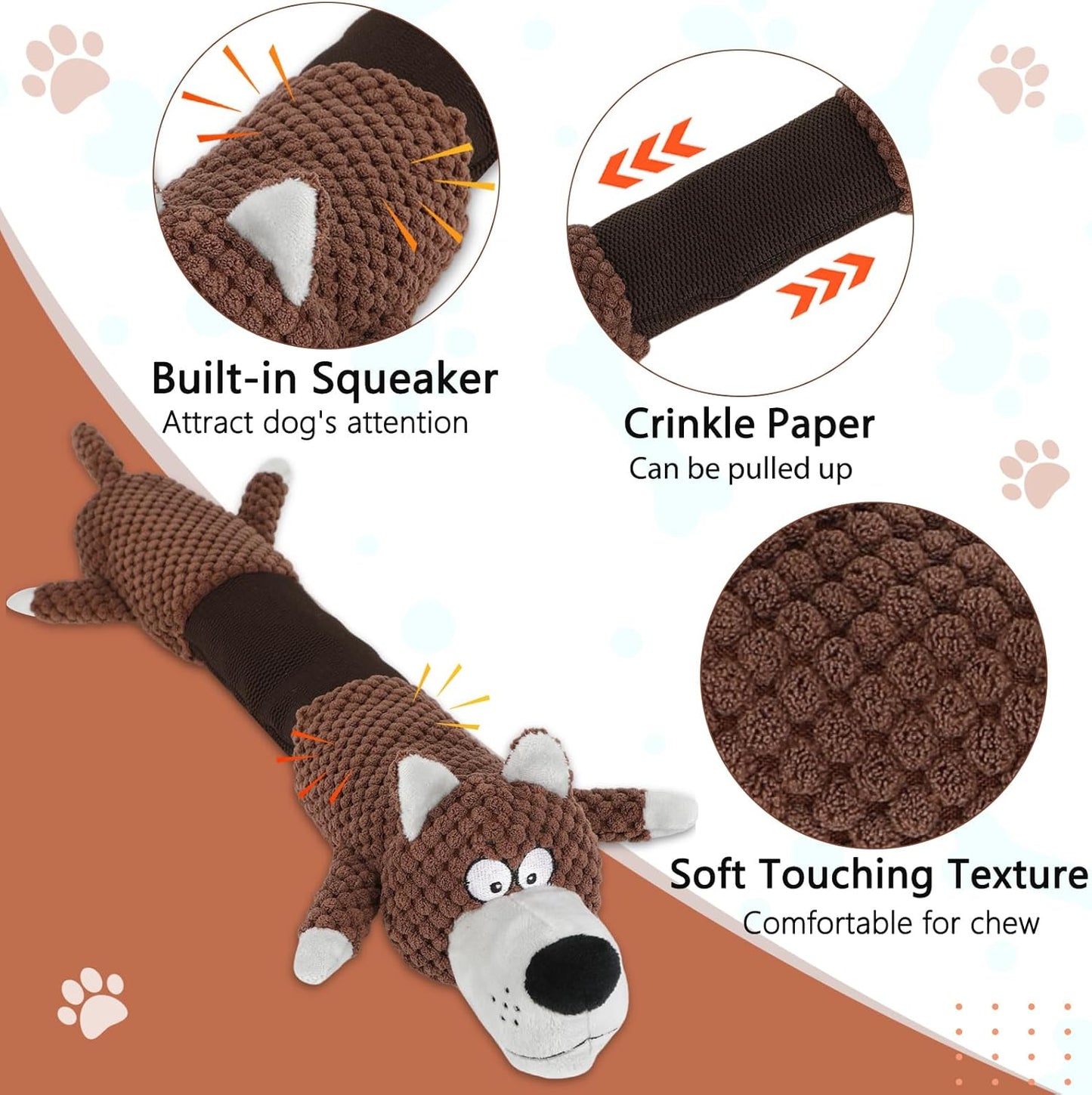 Squeaky Dog Toys with Crinkle Paper, Tough Puppy Toys and Plush Dog Chew Toy, Interactive Tug of War Dog Toy for Small, Medium and Large Breed Dogs