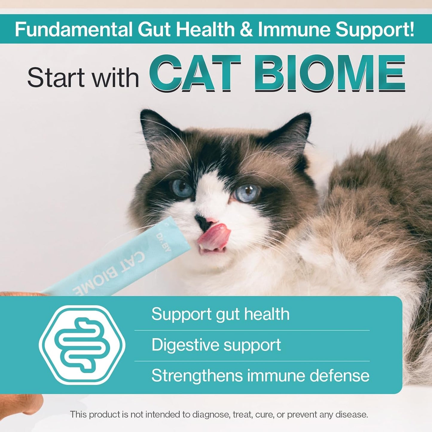 Dr.by CAT BIOME Cat Probiotics - Digestive & Gut Support for Cats, Diarrhea Relief, Immunity Booster with Lactiplantibacillus plantarum Lickable Formula Individually Packaged